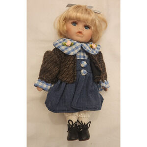 Vintage porcelain doll - 8.5" Inches Tall - Soft Body, Cute Outfit